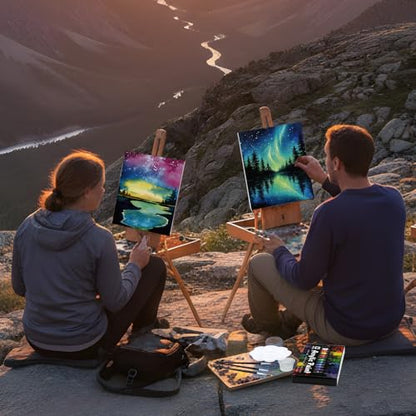 Cholemy 6 Set Paint and Sip Kit for Adults 8"x 10" Pre Drawn Canvas Painting with Wooden Easel Acrylic Paint Wash Cup Brushes Palette Apron for Painting DIY Adult's Date Party Supplies(Landscape) - style: Landscape