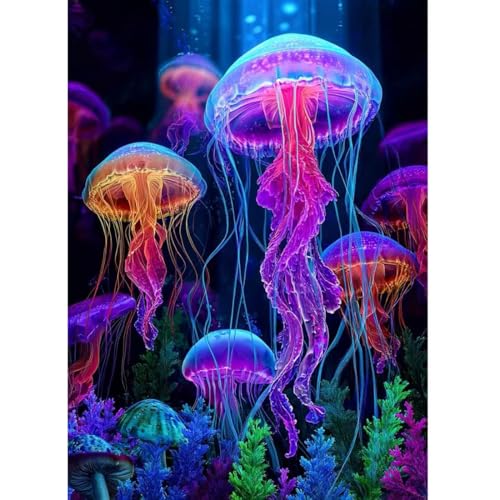 SHICERNHJ Jellyfish Diamond Art Painting Kits for Adults,5D Diamond Art Kits for Full Round Diamond Dots Painting,DIY Round Gem Art Diamond for Beginner Home Wall Decor 12 x 16 Inch - color: SH150