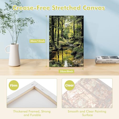 Bowetile Framed Paint by Numbers Forest Kit for Adults, Adults' Paint-by-Number Kits on Canvas, Painting by Numbers Landscape, Acrylic Number Painting Gifts for Home Wall Decor, 8x12in - color: Landscape, Forest