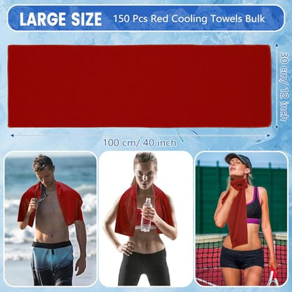 Hosuly 150 Pack Cooling Towels Bulk 40 x 12 Inch Large Chilly Breathable Sweat Sports Cold Towels Sublimation Microfiber Ice Neck Rag for Hot Weather Workout Gym Team Gift (Red) - color: Red