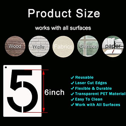 DXCYZ 6 Inch Large Number Stencils Kit 0-9 Address Number Stencil, 10PCS Reusable Plastic Painting Number Templates for Mailbox Signs, Door - size: 6 Inch