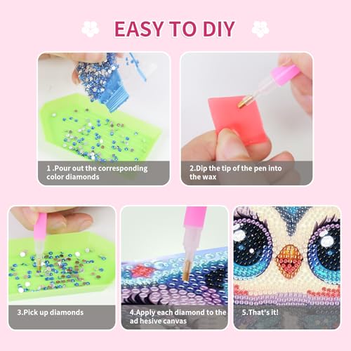 PERFECTSIGHT Cute 5D Diamond Art Kits, Kawaii DIY Painting Art for Adults Teen, 4 Pack Diamond Arts and Crafts Sets, Big Gem Full Drill Diamond Dots for Women (Owl+Husky+Fox+Panda) - style: Owl+Husky+Fox+Panda