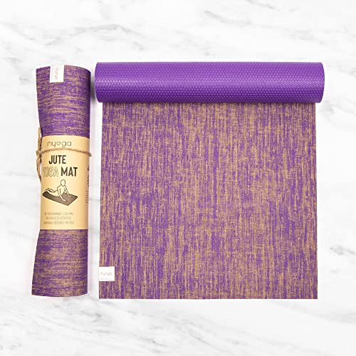 Myga Jute Yoga Mat, High Performance Vegan Floor Exercise Mat, Eco Friendly Biodegradable Yoga Mat with PVC Backing,72" x 24", 0.2" Thickness - color: Purple
