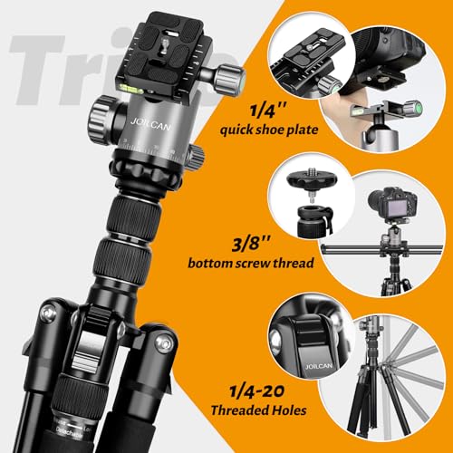 JOILCAN 81" Tripod for Camera Phone, 83" Aluminum Camera Tripod Monopod | Tall DSLR Tripod with 360° Ball Head, Heavy Duty Travel Tripod for Binoculars Spotting Scope Telescope, Payload 35lb - color: Grey