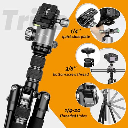 JOILCAN 81" Tripod for Camera Phone, 83" Aluminum Camera Tripod Monopod | Tall DSLR Tripod with 360° Ball Head, Heavy Duty Travel Tripod for Binoculars Spotting Scope Telescope, Payload 35lb - color: Grey