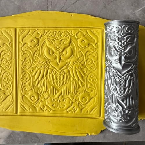 Pottery Clay Owl Texture Roller,Polymer Molding Art Hand Rollers Tools,Embossing Pattern Rolling Pins for DIY Crafts Making,4.1 Inches,Owl,1 Piece - color: Owl