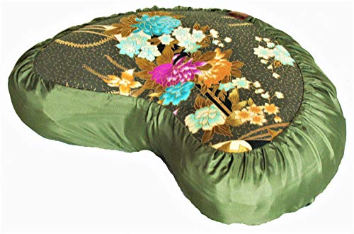 Meditation Cushion Crescent Zafu Pillow Japanese Kimono Silk Sage - color: Sage
