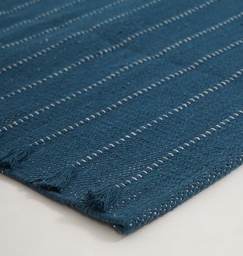 Indian Handmade 100% Organic Cotton Yoga Mat, Hand Woven Rug, Yoga Mat For Everyday Fitness at Home Comfortable Foldable Long Mat - color: Blue