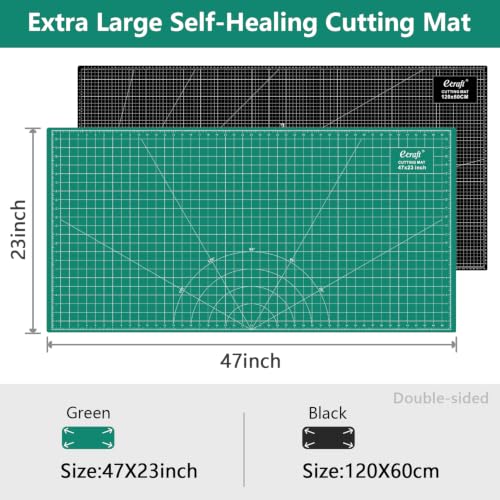 23"x47" Large Self Healing Non-Slip Cutting Mat, Double Sided 5-Ply Black Green Mat for Quilting, Sewing, Fabric, Crafts and Scrapbooking