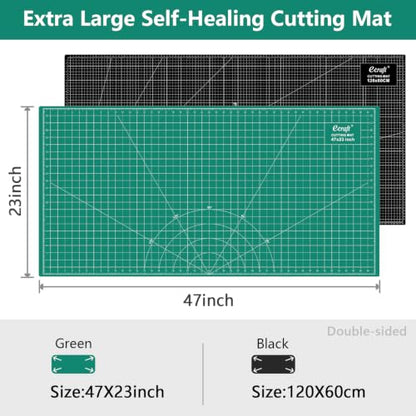23"x47" Large Self Healing Non-Slip Cutting Mat, Double Sided 5-Ply Black Green Mat for Quilting, Sewing, Fabric, Crafts and Scrapbooking