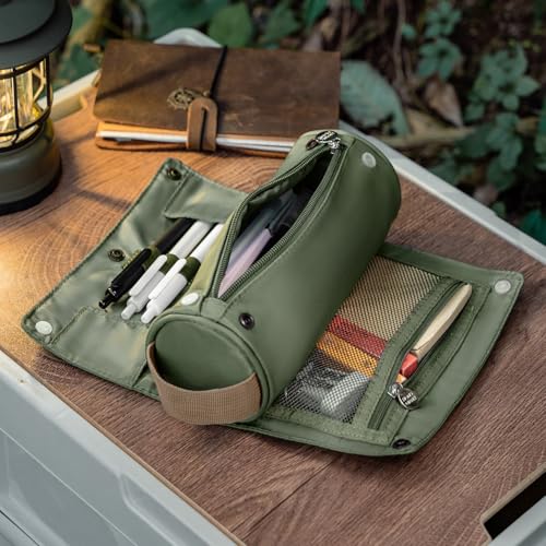 Lanxivi Large Capacity Pencil Case Roll Up Design Multifunctional Pencil Holder Pouch Stationery Pen Bag for Teen Girls and Boys Camping style - Green - color: Green
