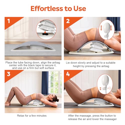 Inflatable Back Stretcher for Lower Back Pain Relief, Adjustable Airbag Lumbar Traction Device,Spine Decompression Support Board with Acupressure Massage&Chair Strap,Posture Corrector for Home Office