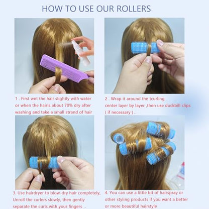 ZMD 18Pcs Self Grip Small Hair Rollers Curlers, Plastic Rollers Heatless Curlers Salon Dressing Curler DIY Curly Hair Hairstyle Roller for Women Girls Short Thin Fine Hair (0.8 x 2.4 Inch) - color: pink
