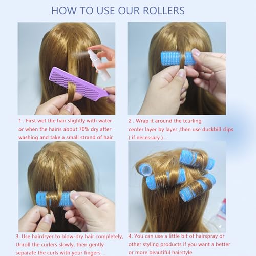 ZMD 18Pcs Self Grip Small Hair Curlers, Plastic Heatless Salon Dressing Rollers DIY Curly Hair Accessories for Women Girls Short Medium Hair (0.8 x 2.4 Inch) - color: Yellow