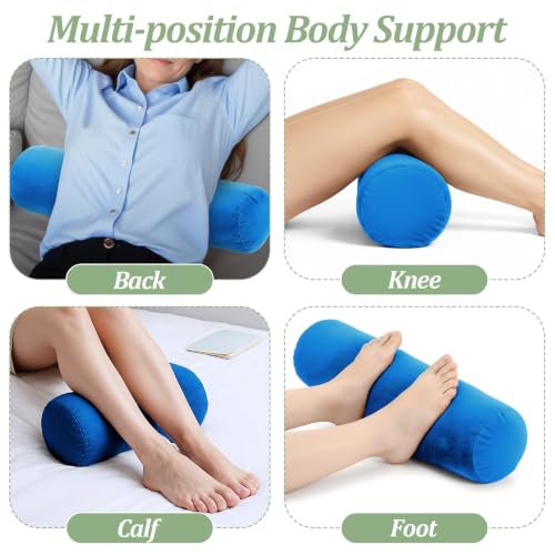Xindojuz 2 PCS 16 x 6 Inch Support Neck Roll Pillow Cover (Blue) | Round Soft Bolster Pillow Covers with Hidden Zipper, Neck Roll Cylinder Pillowcases for Cylindrical Cushion, Pillow-Case Only - color: Blue