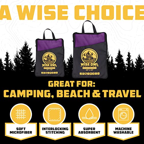 Wise Owl Outfitters Microfiber Camping Towel - Quick Dry Towel for Travel, Backpacking, Hiking, Beach, Gym & Yoga - Compact, Fast Drying & Lightweight - color: Purple, size: Large (24x48) + Washcloth (12x12)