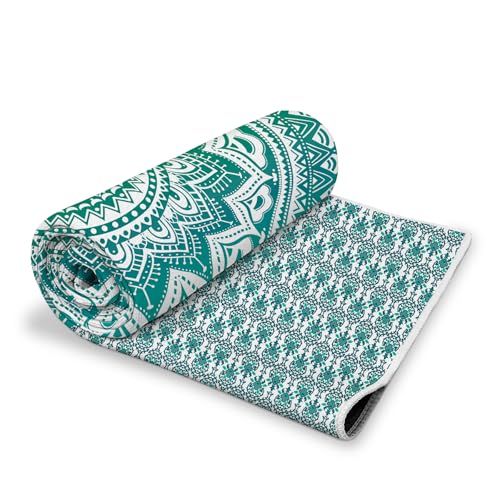 Printed Hot Yoga Mat Towel, Non-Slip, Absorbent，72 x 27 in - color: Green Mandala