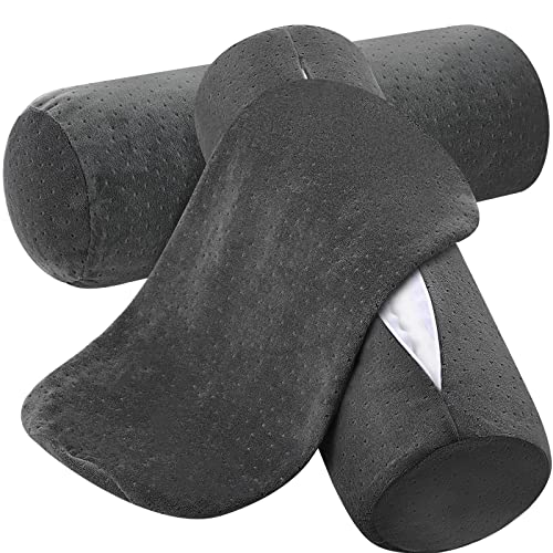Remerry 2 Pcs Velvet Neck Roll Pillow Cover, 18 x 6 Inches, Ash Black | Soft Zippered Bolster Case for Cylindrical Lumbar Support, Ideal for Couch Bed Neck Rest, Pillowcase Only Insert Not Included - color: Ash Black, size: 18 x 6 Inches