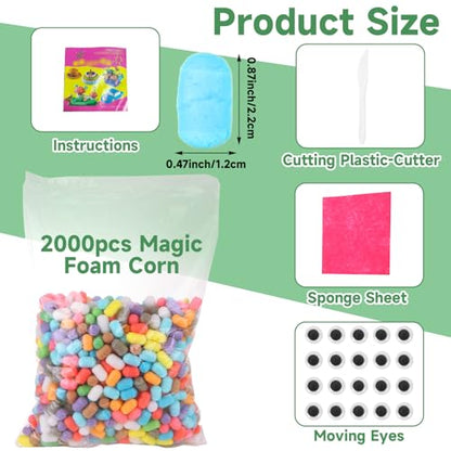 LOLYSIC 2000 Pcs Magic Foam Crafts, Arts and Crafts Magic Foam Corn Craft Kit Bulk Building Blocks Model Valentines Gifts DIY Creativity Supplies