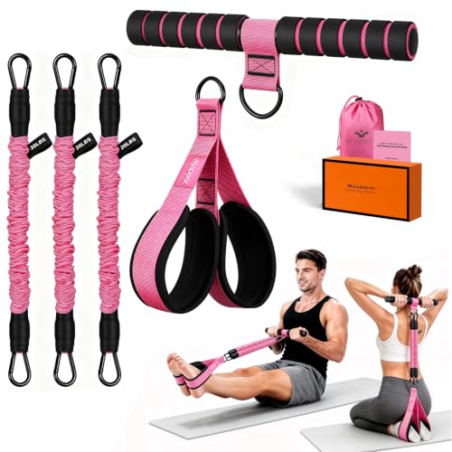 Foot Pedal Resistance Bands with Handles, Multifunction Elastic Yoga Exercise Bands, Home Gym Fitness Equipment for Women & Men to Tone Abs, Core, Legs, Arms, Waist - color: Max-Pink