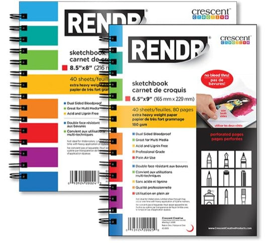 RENDR Wirebound Drawing Sketchbook 6.5x9, No Bleed-Through Paper for Alcohol Markers, Ink and Mixed Media | 180 GSM, Acid-Free, 40 Perforated Sheets