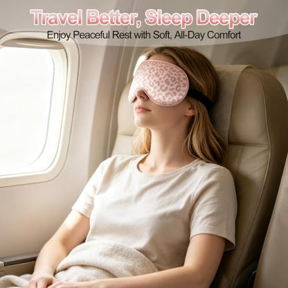 Silk Sleep Mask, Blackout Eye Mask for Sleeping with Adjustable Strap | Light-blocking Blindfold for Men & Women Pressure-Free, Soft Eye Cover Eyeshade for Side Sleeper, Travel (Pink Leopard) - color: Pink Leopard