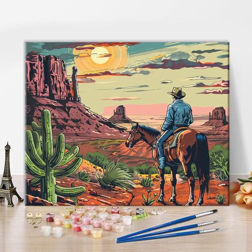 TUMOVO Cowboy Paint by Numbers Kit for Adults, Desert Landscape Adult Paint by Number Kits, Cactus DIY Painting by Numbers for Gift Home Wall Decor Art Crafts 16"x20"(Frameless) - color: Cowboy