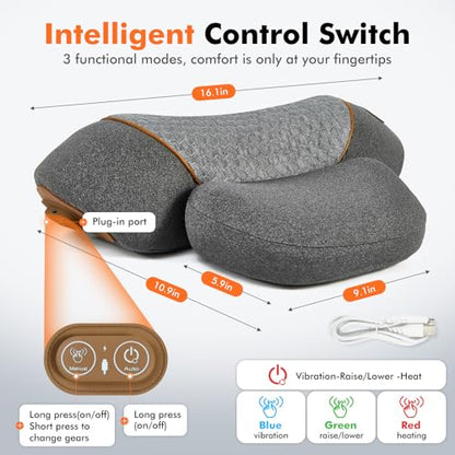 3-in-1 Neck Massage Pillow with Heat - Pillow Massage Neck Hump for Shoulder Pain, with Vibrating Heating and Traction Function Gifts for Family