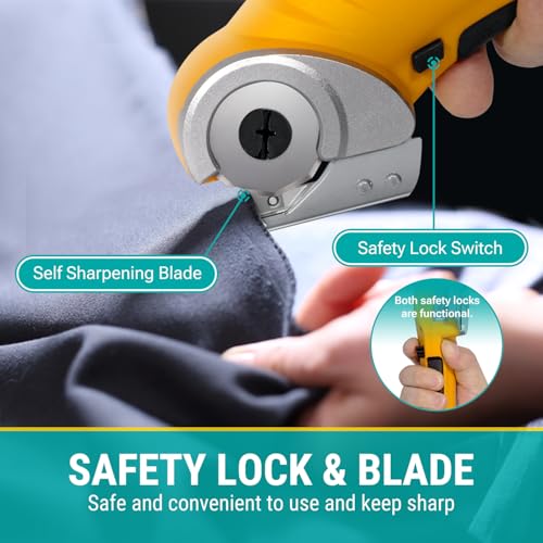 VLOXO Cordless Electric Scissors 4.2V Electric Cutter with Safety Lock | Electric Box Cutter for Cardboard Multi-Cutting Tools Lightweight Left-Right Grip for Carpet Felt Plastic with Storage Box