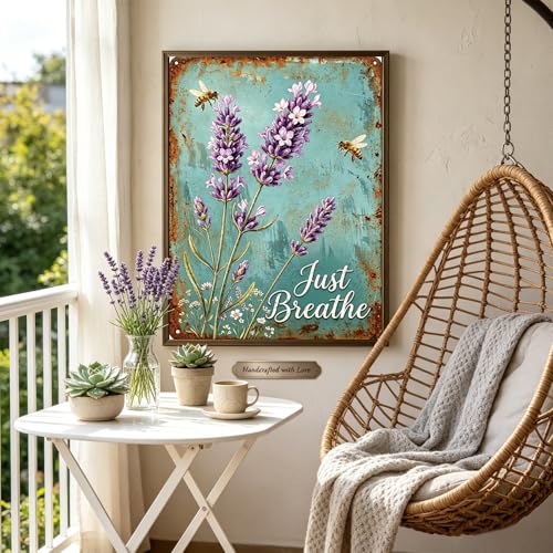 Lavender 5D Diamond Art Kits for Adults, Just Breathe Round Full Drill Flower Diamond Painting for Beginners, DIY Gem Art for Home Wall Decor, Stress Relief Crafts, Include Tools, 12x16 Inch - color: QD149