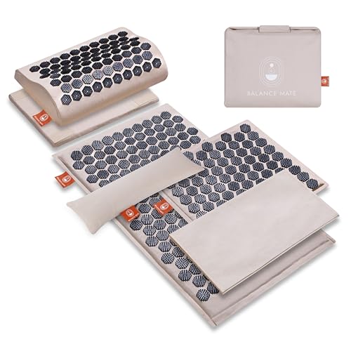 BalanceMate® Acupressure Mat Set with 6,210 Pressure Points for Pain Relief and Relaxation Kit for Back, Neck, and Sleep – Yoga and Meditation Pillow (Soft Cream) - color: Soft Cream