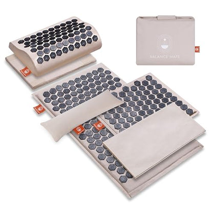 BalanceMate® Acupressure Mat Set with 6,210 Pressure Points for Pain Relief and Relaxation Kit for Back, Neck, and Sleep – Yoga and Meditation Pillow (Soft Cream) - color: Soft Cream