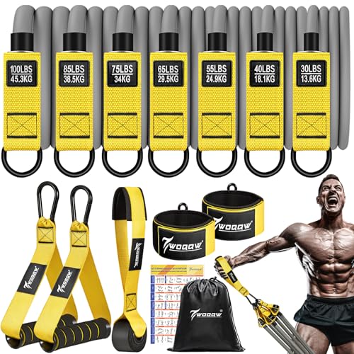 WOQQW Heavy Resistance Bands for Working Out, 350lbs/450lbs Exercise Bands with Handles, Workout Bands Set for Men, Fitness Weight Bands for Muscle Strength Training,Stretching,Slim,Home Gym Equipment - color: Yellow, style: 450LBS