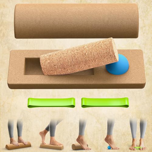 Cork Balance Board | Ankle Stability Trainer, Textured Natural Cork Foot Strengthener with Resistance Band for Foot Pain Relief, Improve Ankle Strength | Balance Trainer
