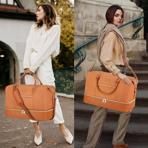 ITIEZY Weekender Bag for Women 21.5" Travel Duffel Large Carry On Bag 3PCS | Nylon Duffel Bag with Waterproof Shoe Compartment, Crossbody Bag and Toiletry Bag, Travel Weekend Hospital Overnight Gym Bag - color: 7-Brown
