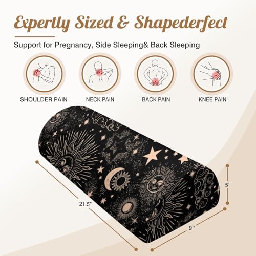 Knee Pillow for Back Sleeping – Half Moon Bolster Pillow for Under Knee While Sleeping Support, Leg & Back Pain Relief (21.5x9x5 Inches) - color: Black Gold