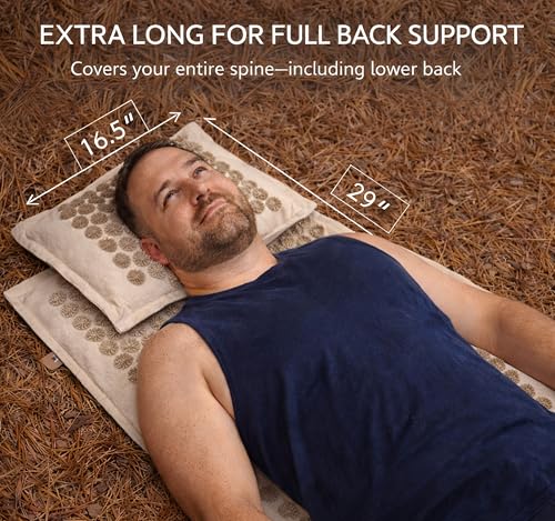 Acupressure Mat and Pillow Set, Coconut Fiber, 29-Inch, Natural | Linen Acupressure Mat And Pillow With Coconut-Fiber Filling Deliver Firmer Pressure For Back, Neck, Muscle Recovery And Sleep - color: Natural Linen Beige