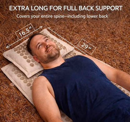 Acupressure Mat and Pillow Set, Coconut Fiber, 29-Inch, Natural | Linen Acupressure Mat And Pillow With Coconut-Fiber Filling Deliver Firmer Pressure For Back, Neck, Muscle Recovery And Sleep - color: Natural Linen Beige
