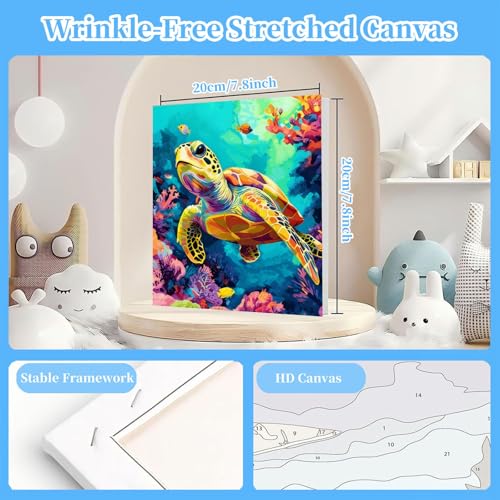 Arttoplus 4 Pack Paint by Numbers Kit for Kids with Frame Sea Animal 8x8in | Sea Animals Kids Paint by Numbers Ages 4-8-12 with Wooden Easel, Easy Oil Painting by Number for Gift Home Wall Decor - color: BKH2401+BKH2402+BKH2403+BKH2404-US