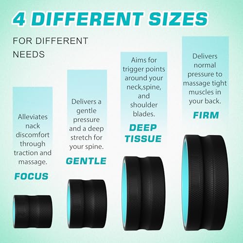 4 Pack Back Roller- Yoga Wheel for Back Pain Reliefn & Stretching, Back Wheel for Deep Tissue Massage, Back Stretcher for Physical Therapy & Exercise - color: Blue and Black