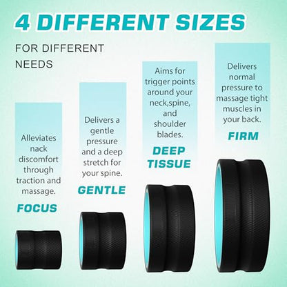 4 Pack Back Roller- Yoga Wheel for Back Pain Reliefn & Stretching, Back Wheel for Deep Tissue Massage, Back Stretcher for Physical Therapy & Exercise - color: Blue and Black