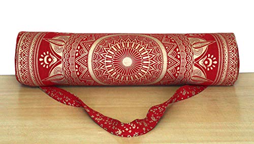 ICC Black Gold Mandala Full-Zip Exercise Yoga Mat Carry Bag Gym Beach Pilates Carrier Bags Hippie Mandala Indian Cotton Bag - style: Red Trishol Gold