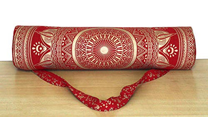 ICC Black Gold Mandala Full-Zip Exercise Yoga Mat Carry Bag Gym Beach Pilates Carrier Bags Hippie Mandala Indian Cotton Bag - style: Red Trishol Gold