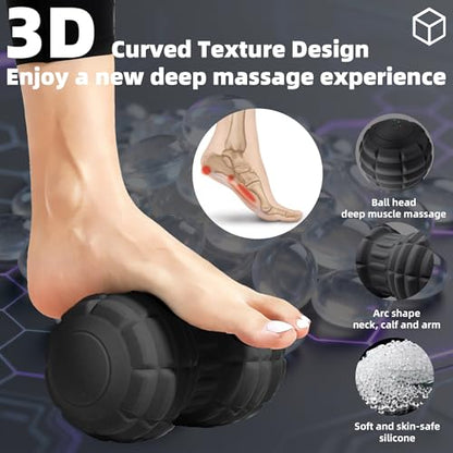 Vibrating Peanut Massage Ball for Plantar Fasciitis, 4-Speed Portable Massage Roller for Foot, Neck, Back, and Body - Deep Tissue Myofascial Release Mobility Ball Muscle Relaxer (Black) - color: Black