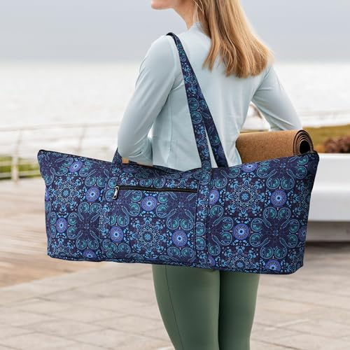 Boulder Bee | Yoga Mat Bag | Large Yoga Mat Carrier with Wet Pocket | Yoga Gifts | Gym Tote Bag for Women - color: Tote-Blue