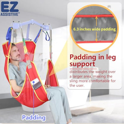 EZ Assistive Universal Full Body Patient Lift Sling for Patient Lift or Transfer, Lift Sling with Mesh Fabric Suitable for Bedridden,Elderly or Disabled to Bathing - size: Medium-Red