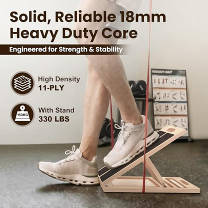 Adjustable Wooden Slant Board, Portable Incline Board for Calf Stretching, Squats, Pilates & PT, Heel, Ankle, Knee, Foot, Leg Relief
