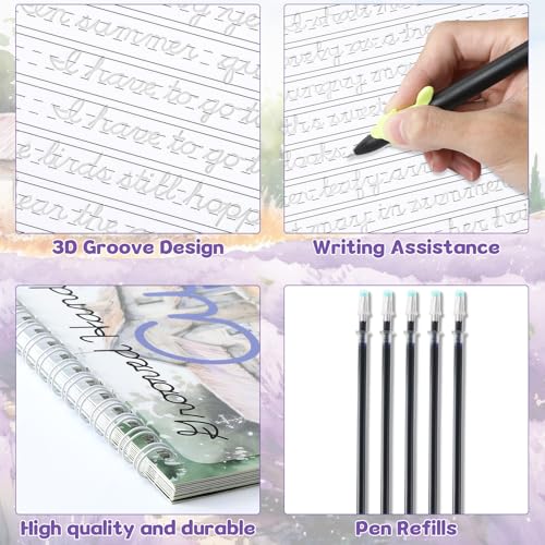 chiazllta Grooved Cursive Handwriting Workbook with Disappearing Ink Pens Magic Reusable Grooved Cursive Writing Practice for Beginners Kids Kickoff Student Workbook Homeschooling Supplies (Poems) - style: Poems