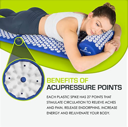 ProsourceFit Acupressure Mat and Pillow Set for Back/Neck Pain Relief and Muscle Relaxation, XL - Blue/White - color: Blue/White, size: XL