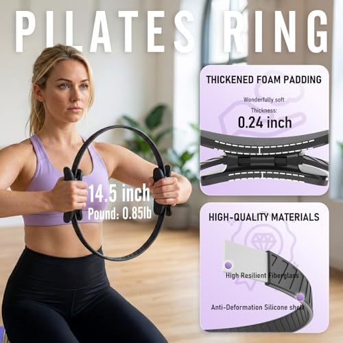 JKSHMYT Pilates Ring, 14.5 inch Magic Circle Pilates Equipment | 30 lb Resistance Home Pilates Ring, Durable Foam Padded Handles, Essentials Pilates Equipment for Beginners and Women - color: Dark, size: Pilates Ring